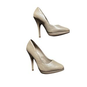 Aldo Genuine Leather Taupe Pointed Toe Pumps Stiletto 4.5” Heels